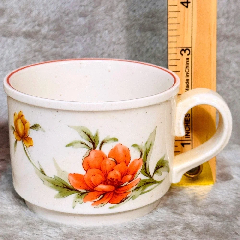 Noritake Roanoke‎ Floral Stoneware Creamer Dessert Set Vintage Japan Orange 70's